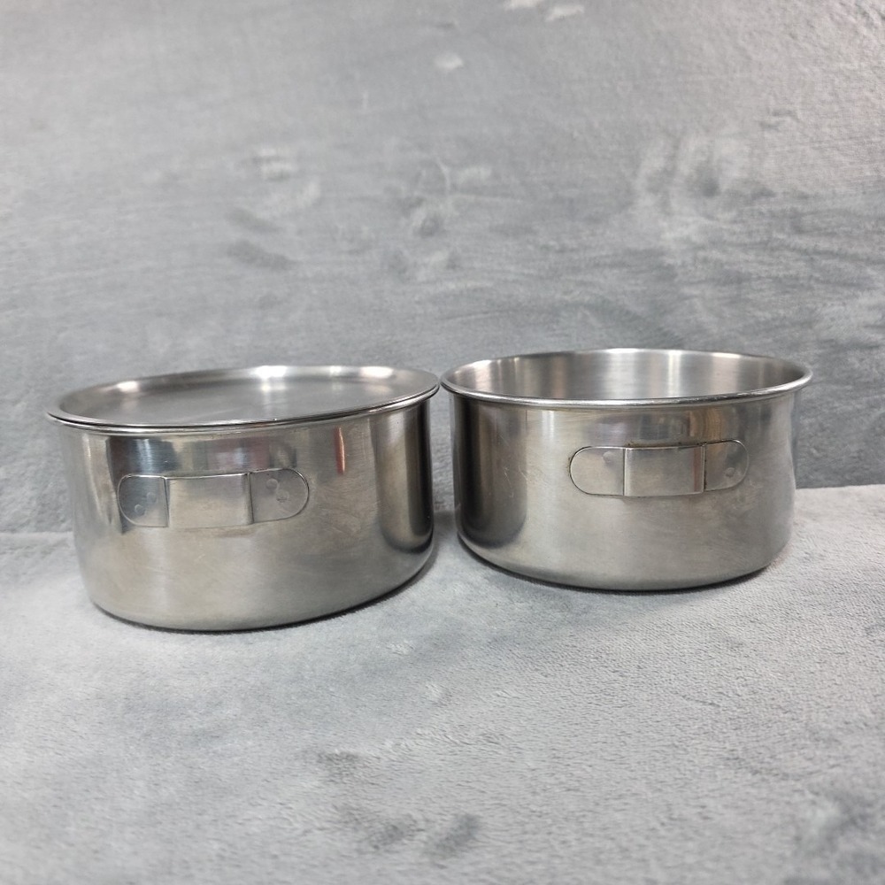 Vintage Lifetime Stainless Steel Camp Bowls 2 Bowls 1 Lid 5.25 Inch